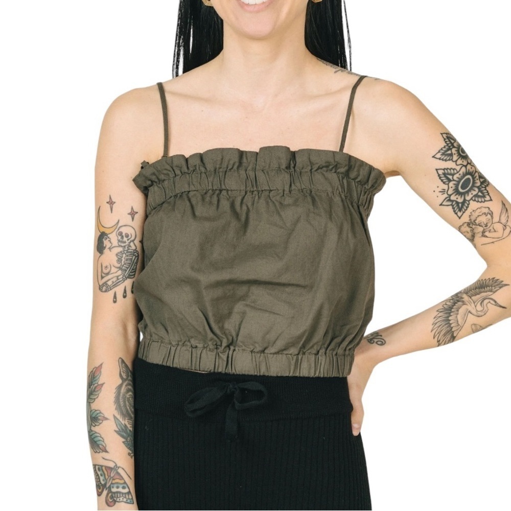Jackson Rowe cotton cropped Banjo Tank in green elastic hems size XS NWT